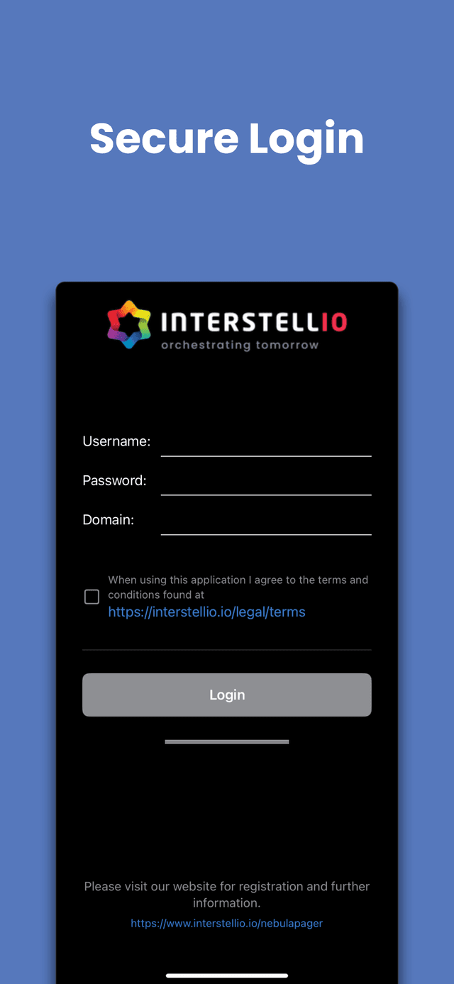 NebulaPager login screen