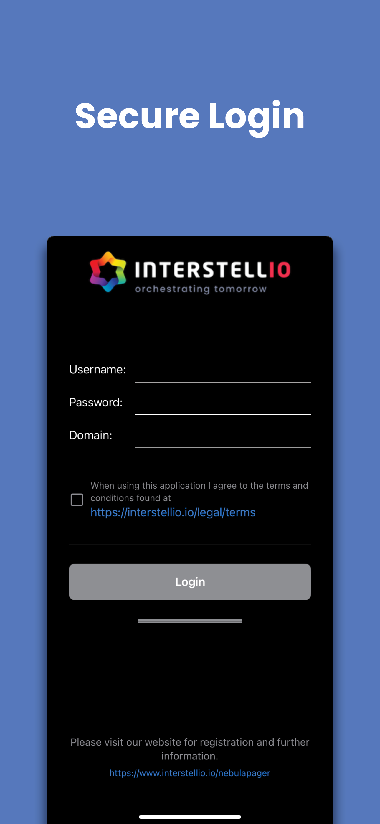 NebulaPager login screen